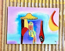 Aliens Peach - Original Mixed Media Collage Surrealism Miniature Fine Art ACEO