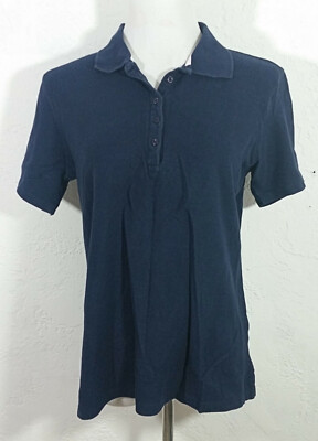 PBX Basics Womens Top Large Blue Polo Shirt Golf Short Sleeves Collar Buttons