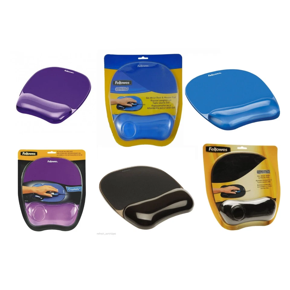 FELLOWES CRYSTAL GEL MOUSE MAT WITH WRIST REST SUPPORT BLACK, BLUE OR PURPLE