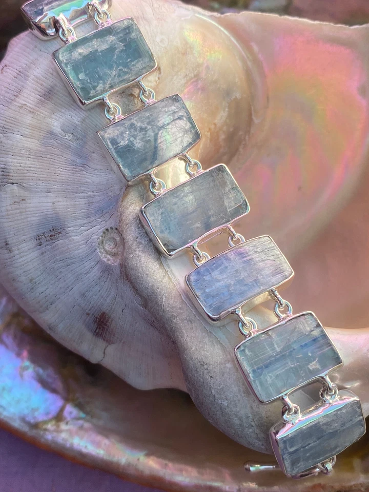 Kyanite Slice & Sterling Silver Artisan Bracelet Handcrafted By Sanchi & Filia P - Image 3 of 4