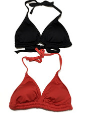 2 Shade  Shore 1- Red 1- Black Womens S 4-6 Tie-Back Removable Pad Bikini Top