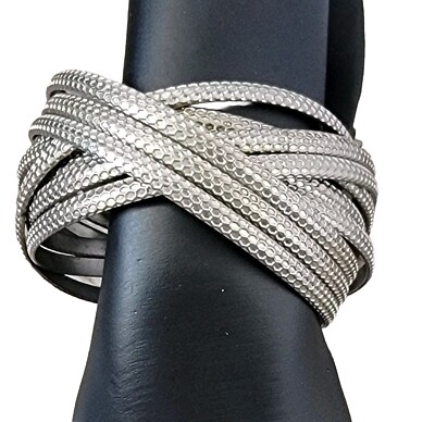 Vintage Silver Toned Multi Band Cluster Metal Bangle Bracelet