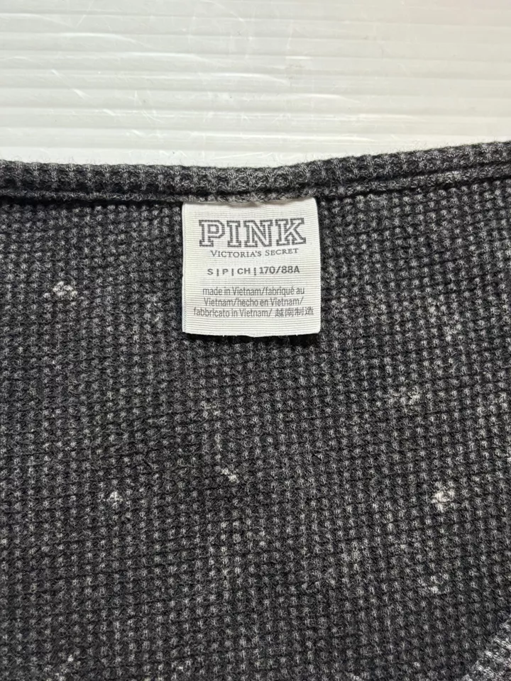 Camisa para dormir rosa Victoria's Secret gris oscuro manga larga térmica tejida gofre S Foto 3 de 4