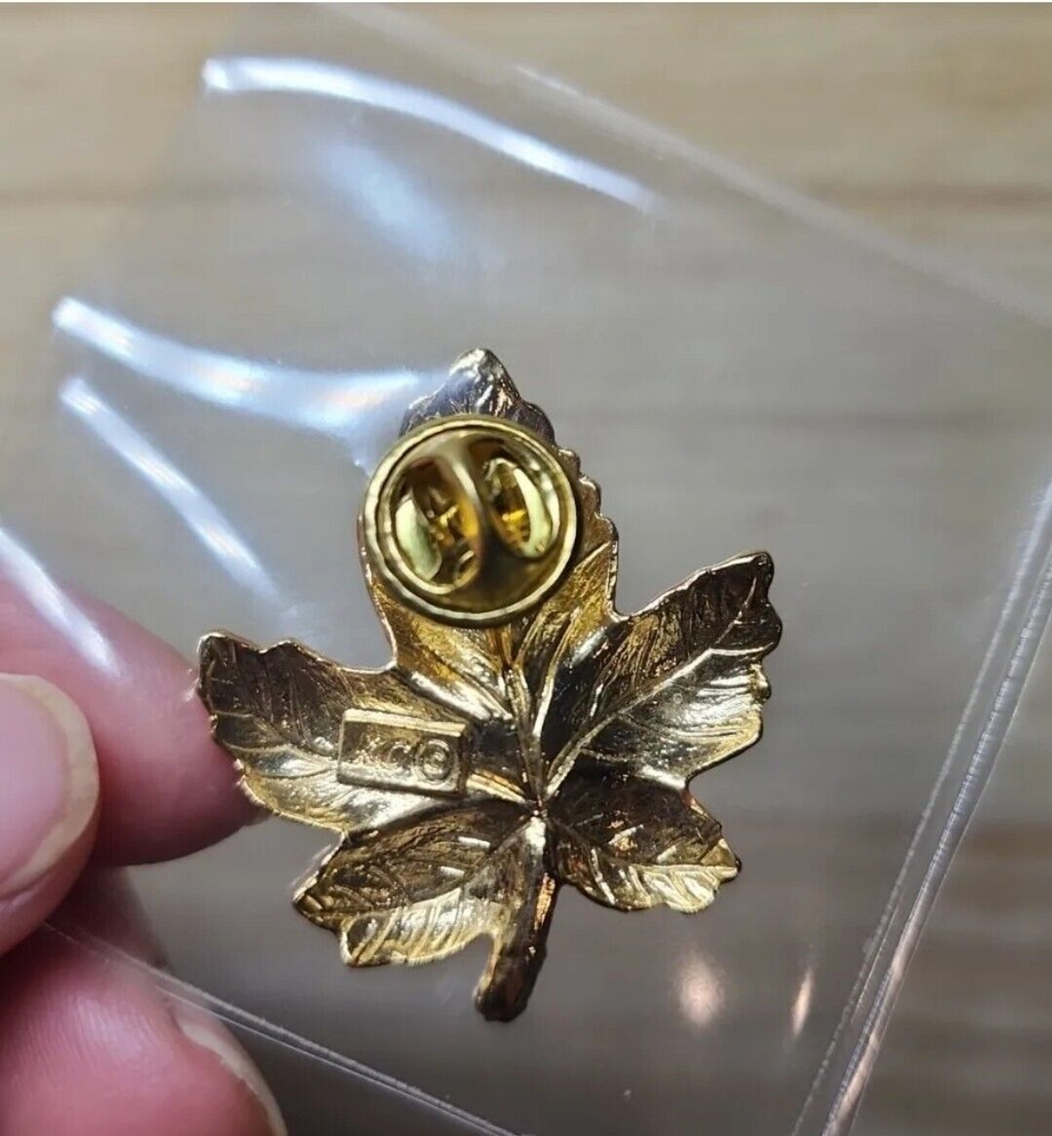 Vintage Hand Painted Enamel on Gold Tone Maple Leaf Brooch Pin Marked