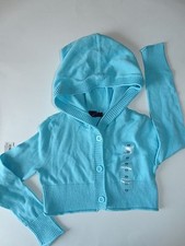 NWT GAP KIDS GAPKIDS GIRLS BLUE CROPPED CARDIGAN HOODIE SWEATER XS 4-5 4 5 BLUE