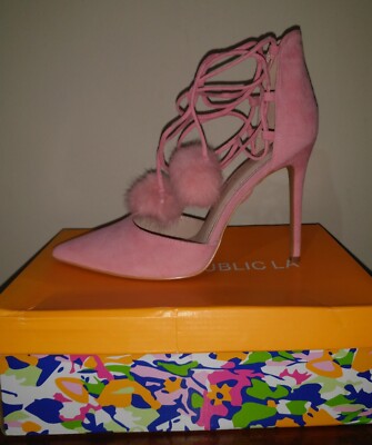 Kiola Fur Ball Pump Royalty Lace-Up Heels Colour Pink Original & Brand New