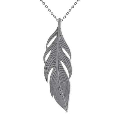 Pendentif plume en argent 925 rhodié, collier ras du cou, femme