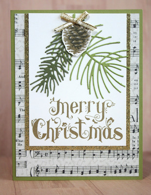 Handmade Merry Christmas elegant music pine cone card kit of 4