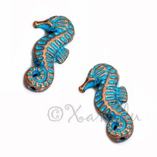Seahorse Beads 20mm Blue Copper Ocean Beach Spacers B8508 - 10, 20 Or 50PCs