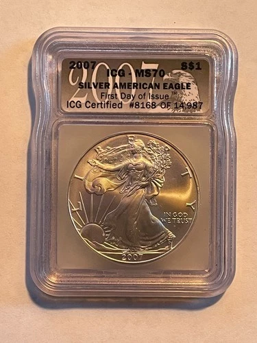 2007 American Silver Eagle Coin $1 ~First Day of Issue~ MS70 ICG ~ Perfect🔥!