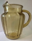 Vintage Anchor Hocking Sprucewood Gold Glass Pitcher Ice Lip kitchen MCM