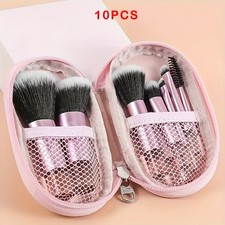 Portable Mini Makeup Brush Set 10pc fits Women - Travel Daily Cosmetic Use