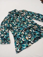 AB Studio Women's Blouse 3/4 Sleeve with Sleeve Buttons Large Retro Design