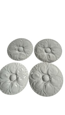 Pillivuyt France Set 4 White Porcelain Oyster Plates 9  Seafood Platters