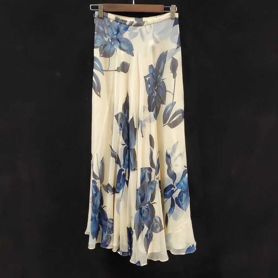 Dana Buchman Womens Silk Floral Maxi Fairy Skirt Sie 4 Ivory Event Occasion - Image 3 of 4