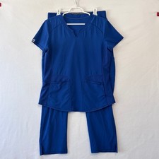Scrubstar Women s Blue Solid Medical Scrub Set Top Medium Pants Large