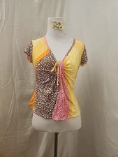 Trina Turk vintage multicolor dot v-neck top in rayon, Size M