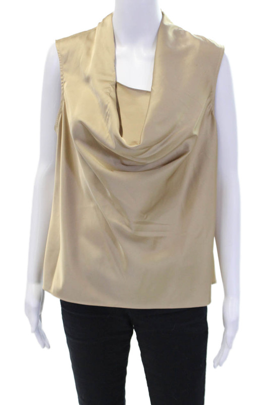 Calvin Klein Womens Sleeveless Cowl Neck Satin Boxy Blouse Brown Size Large