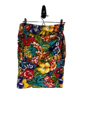 Vintage Floral Mini Wrap Skirt Green L Tropical Resort Cruise Colorful Retro 80s