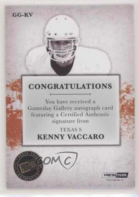 2013 Press Pass Gameday Gallery Silver /99 Kenny Vaccaro #GG-KV Rookie Auto RC - Image 2 of 2