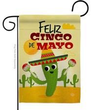 Feliz Cinco de Mayo Garden Flag - Summertime Party Cactus Pinata Sombrero
