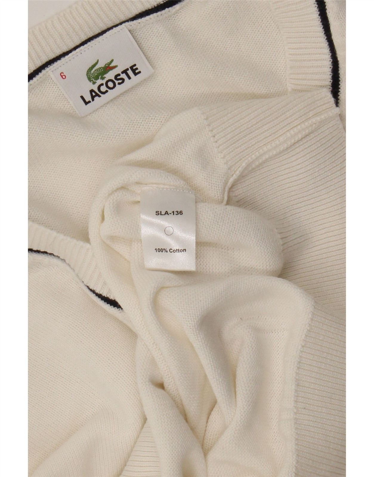 Lacoste Mens V-Neck Jumper Sweater Size 6 XL White Cotton BM09 thumbnail 3