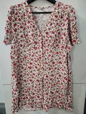 Old Navy Dress Womens 2X Red Crepe Button Up Vneck Floral Ditsy Short Sleeve New
