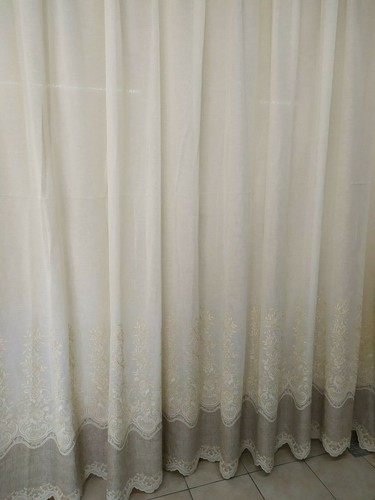 Tende a metro smerlata h300 ricamata tessuti misto lino stoffe tendaggi casa - Foto 5 di 9