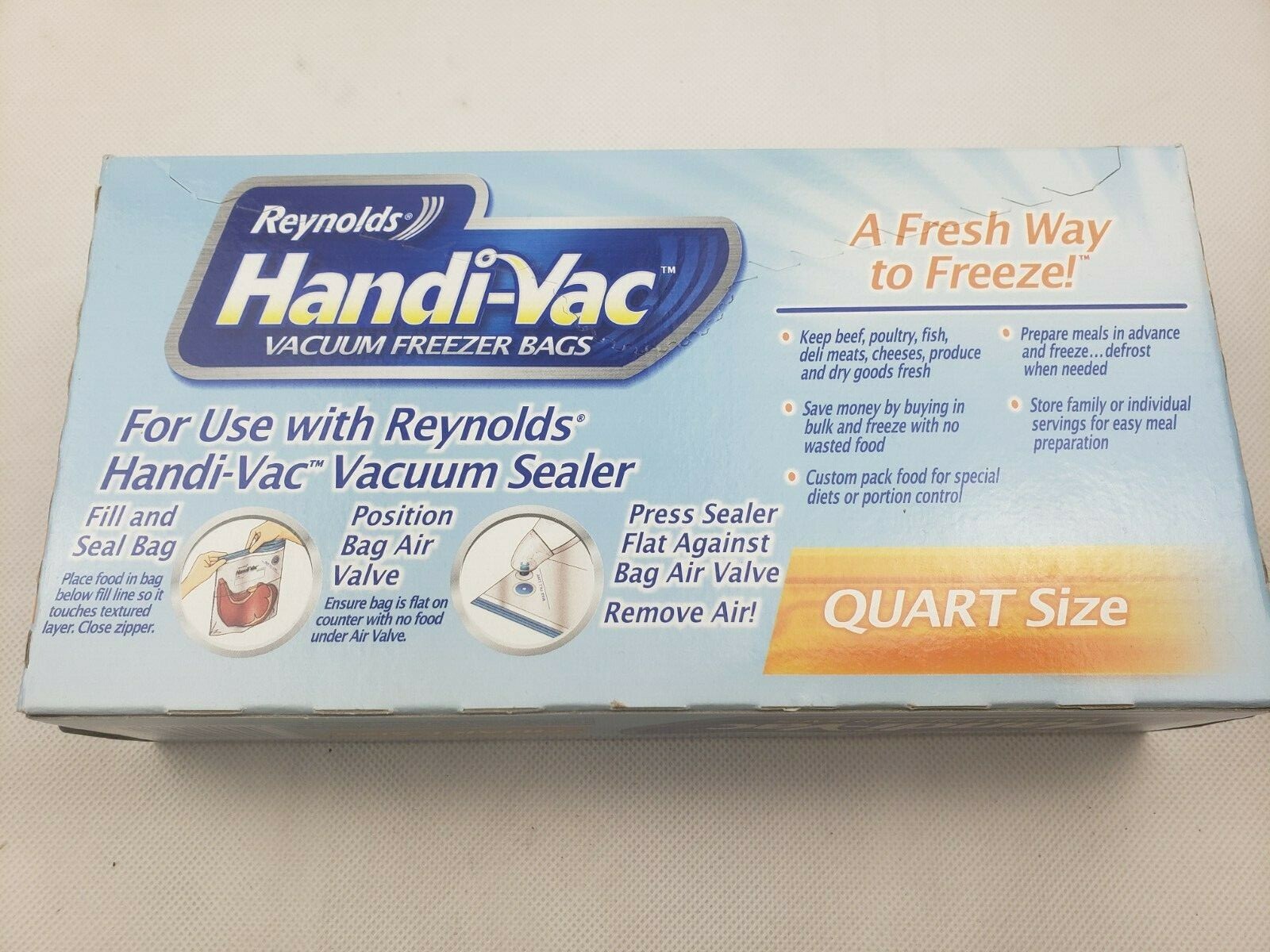 Reynolds HandiVac Vacuum Freezer Bags 14 Quart Sized Zipper Bags eBay