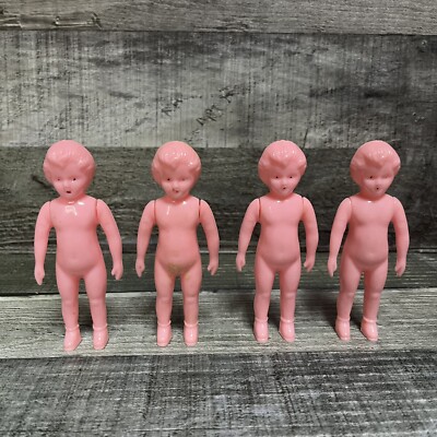Vintage Lot Of 4 Irwin Hard Plastic Baby Dolls w/ Jointed Arms- 4 1/2''