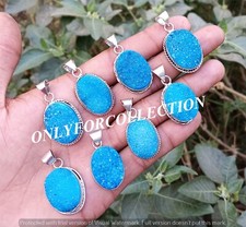 Blue Titanium Druzy Gemstone 925 Sterling Silver Plated Handmade 5PCs Pendants