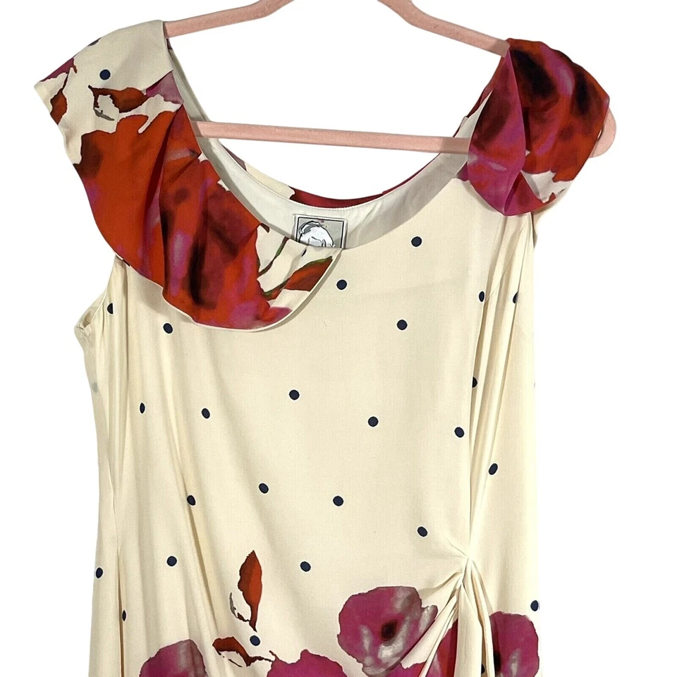 Vestido Vaina Seda Yoana Baraschi Estampado Rosa Lunares Talla 10 Cottagecore Único Foto 3 de 4