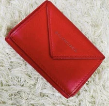 Balenciaga Paper Mini Wallet Trifold Compact Red Women Luxury Designer Limited E