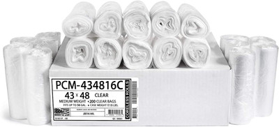56 Gallon Clear Trash Bags (200 Count) - 43'' X 48'' - PCM SERIES PREMIUM High Den