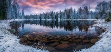Landscape nature winter lake forest snow morning trees Custom Gaming Mat Desk