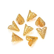 50 Golden Filigree Flower Cone Shape End Beads Cap 16X11mm Jewelry Finding