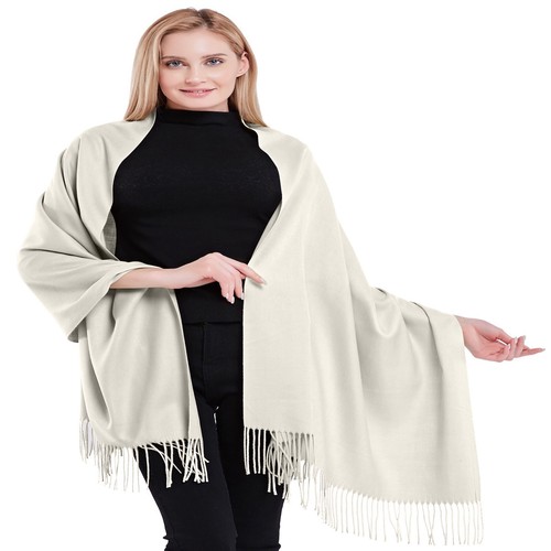 CJ Apparel Off White High Grade 100% Cashmere Shawl Scarf Wrap Hand Made from Nepal New
