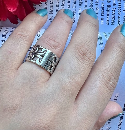 Unixes Chunky Silver Ring, Adjustable Boho Band Ring, Weaved Ring ,Silver Ring - Picture 3 of 4