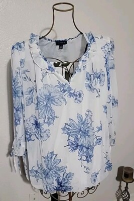 Tamara H. Blue & White Floral Blouse ~ Sz 1X