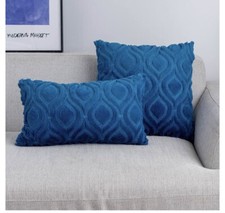 Image of Pack of 2 Soft Faux Cotton Plush Wool Cushion Covers, 30cm X 50cm Navy #134