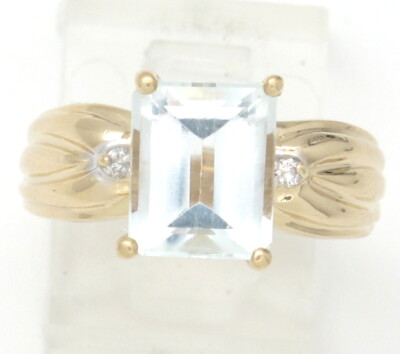 14 Karat Gelbgold Smaragd Blautopas runder Diamant Edelstein Ring 3,04 kt 5,6 Gramm