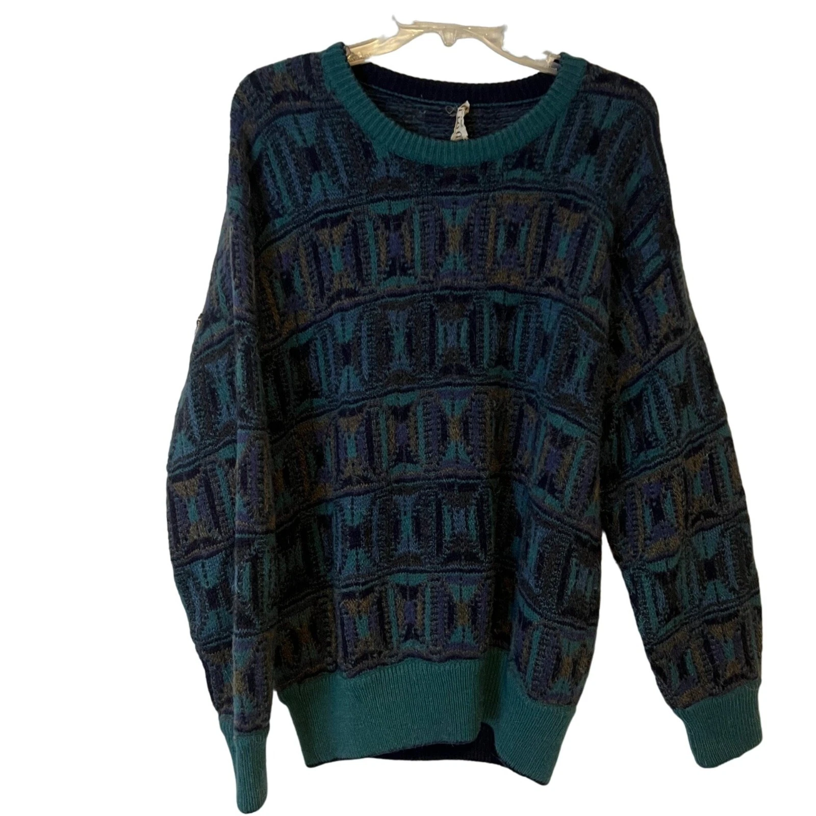 Botto Made Sweater Mens Medium Multicolor Wool Blend Y2K Geometric Crew Neck