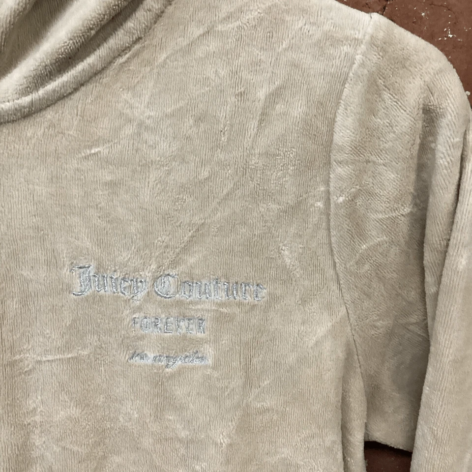 Sudadera con Capucha Juicy Couture X Forever 21 Beige Terciopelo Cremallera Estrás Talla M Foto 2 de 4
