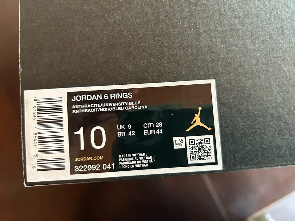 Nike Air Jordan 6 Rings Black Anthracite University Blue UNC 322992-041 Men's - Image 4 of 4