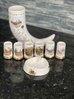 Hunting set, for strong drinks, ceramics with the image of animals