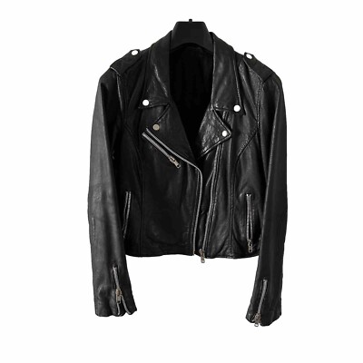 Biker Leather Jacket, Women Size S/6, Vintage Leather Chambray Lining