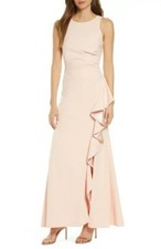 NWT Vince Camuto Ruffle Slit Trumpet Blush Pink Crepe Sleeveless Gown Sz 12 $228