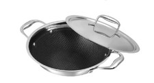 Vinod Triply Stainless Steel Non Stick Professional Kadai ( Wok) with Lid  Hexa