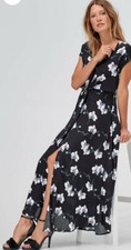 UK WOMEN BOHO MAXI EVENING BEACH FLORAL DRESS BLACK SLEEVELESS CASUAL UK 8 10 12