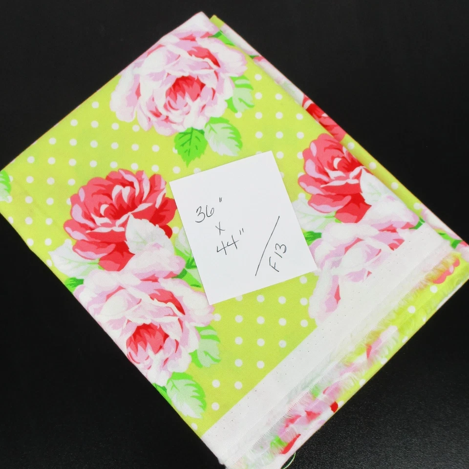 Tela Tradiciones 36x44 Rosas Rosa Verde Brillante 1 yarda Lunares Blancos Foto 2 de 2